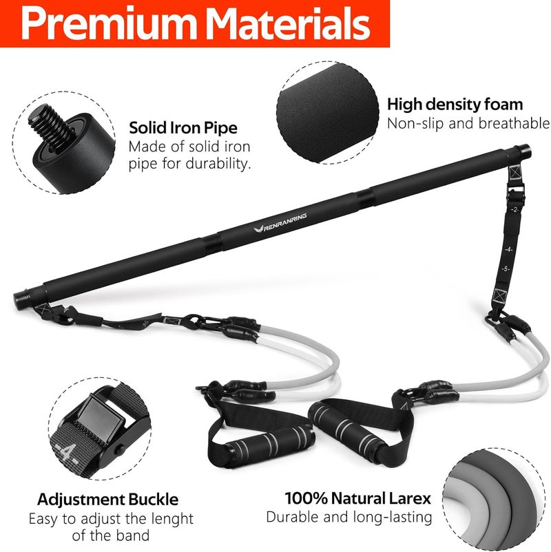 RENRANRING Pilates Bar Kit with Resistance Bands, Multifunctional Pilates Bar for Women & Men with Heavy-Duty Metal Adjustment Buckle, Pilates Home Equipment for Full BodyWorkouts - Image 2